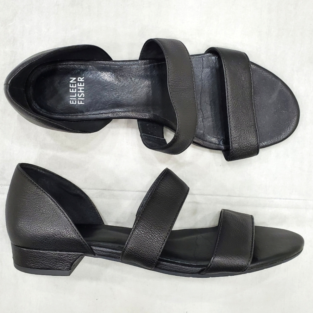 Eileen Fisher sandals women's 8 black pebbled leather closed back low heel